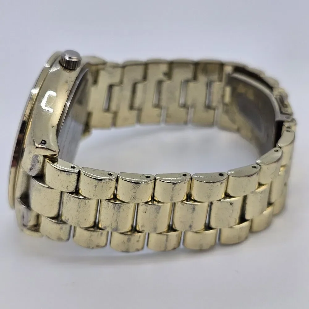 Men's Diamond Watch 44MM Large Case Gold Dial Gold Bracelet Band 7